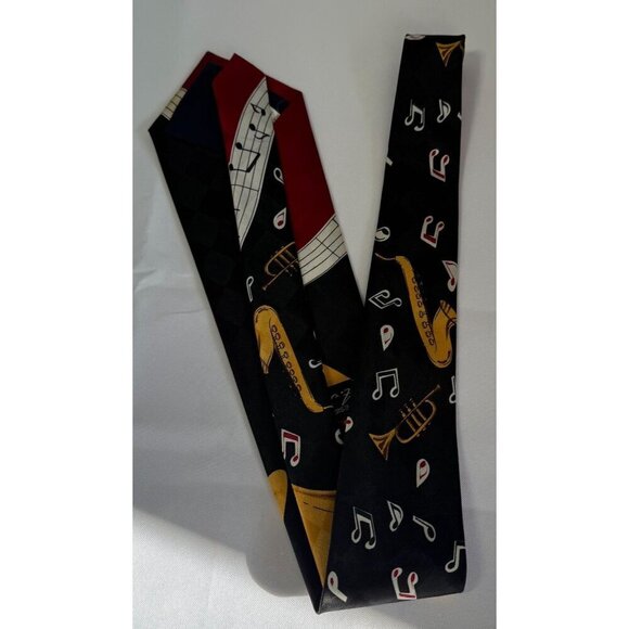 A. Rogers Mens Neck Tie Musical Instruments & Notes Design Jazz Music - Picture 3 of 5